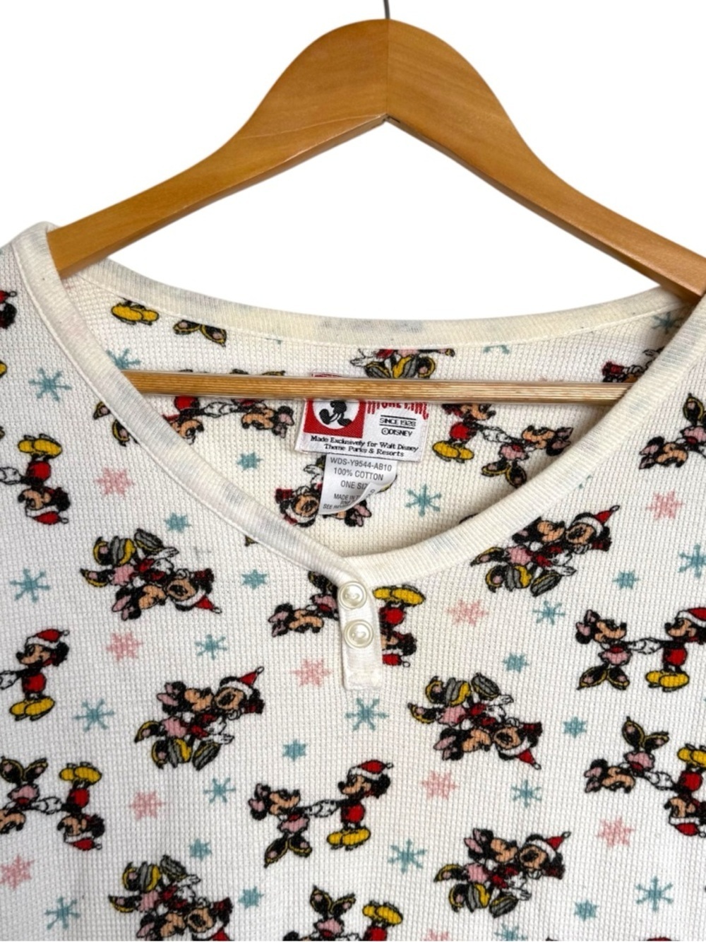 Mickey Inc Thermal Waffle Knit Sleep Shirt One Size Vintage Winter Snowflake - Picture 3 of 10